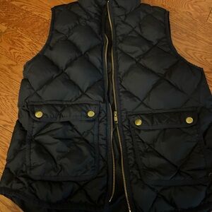 Women’s JCrew Navy Quilted Vest with Gold Accents